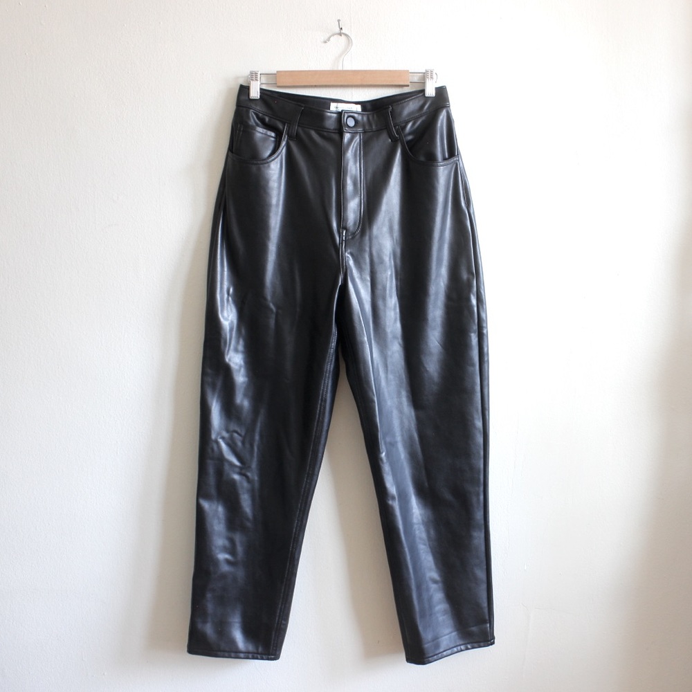 Abercrombie Black Vegan Leather Curve Love Ankle Straight Ultra High Rise Pants